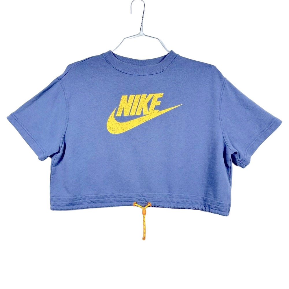 Nike Navy Crop Top with Yellow Splatter Swoosh Size M